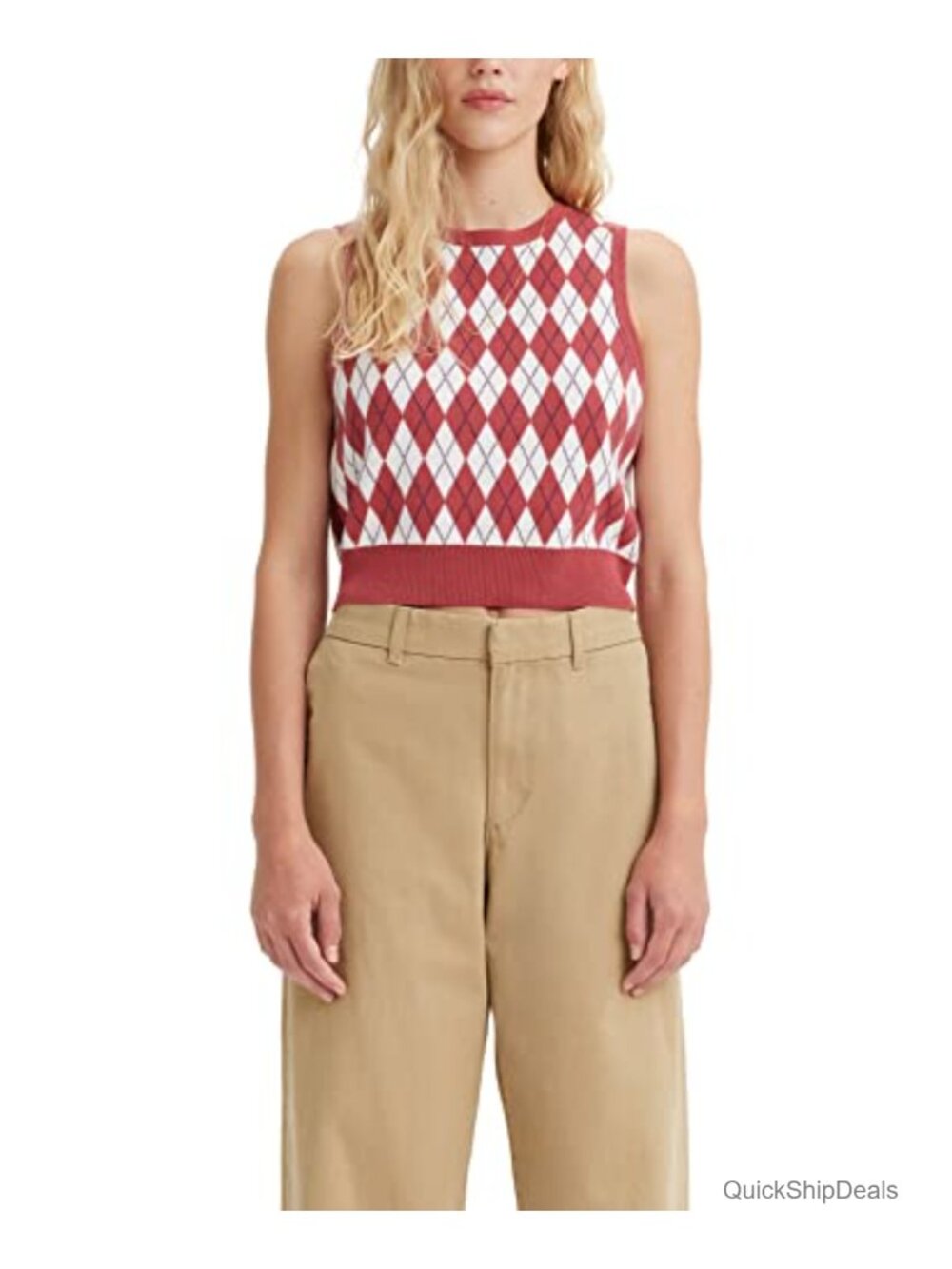 Argyle Sweater Vest Crew Neck Sleeveless Layering Pullover